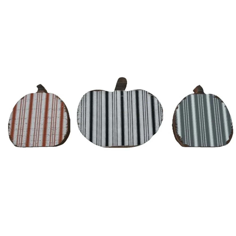 Fall Pumpkin Table Shelf Tray Decor 3 Piece Set Orange Black Gray‎ Autumn